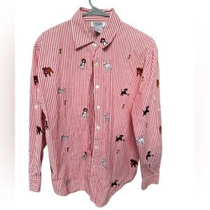 Red‎ and White Stripped Longsleeve Button Down With Embroidered Dogs Golden